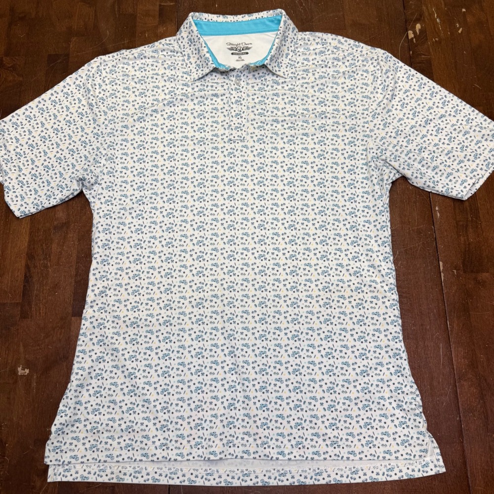 Straight Down Golf Performance Polo Shirt Mens XL Motorcycle AOP Print Stretch